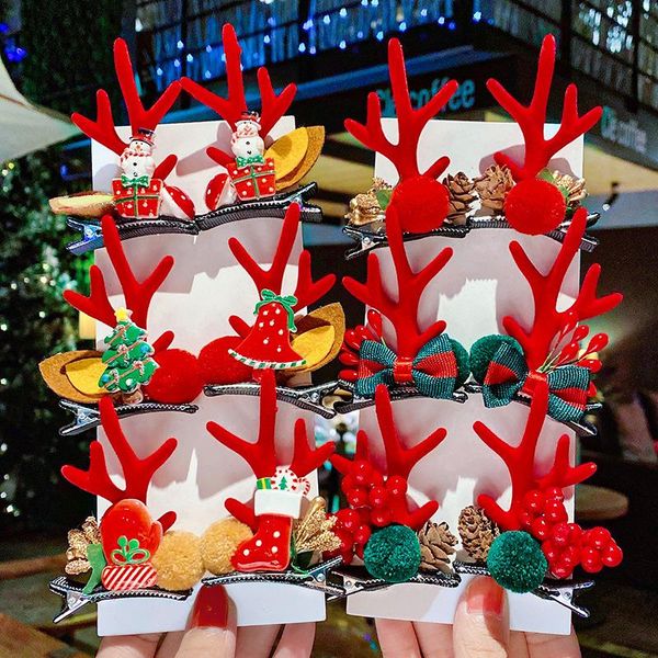 

hair accessories christmas antler clips deer ear hairpins girls xmas headbands pine cones ball children headwear, Slivery;white