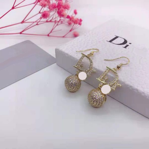 

earrings female alphabet new diamond inlaid hollow out ball stereo spherical earrings personalized ear hook exclusive fine jewel, Golden