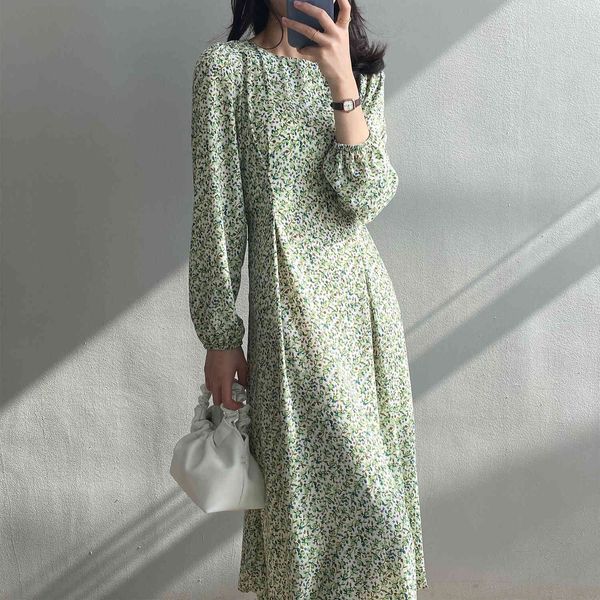 

dress long sleeve round neck summer , printed, women, spring, 2021, Black;gray