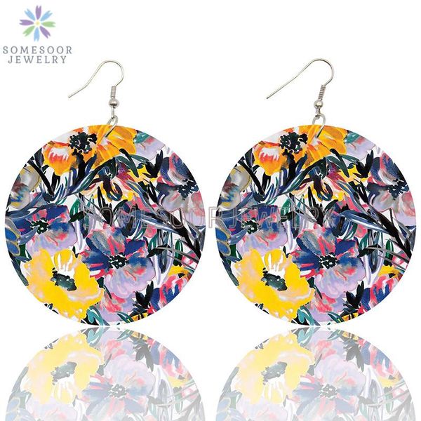 

dangle & chandelier somesoor bohemain artistic printed african wooden drop earrings fabric flower painting ear loops jewelry for women gifts, Silver