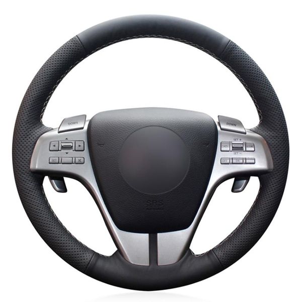 

steering wheel covers black pu faux leather hand-stitched car cover for 6 atenza 2009 2010 2011 2012 2013