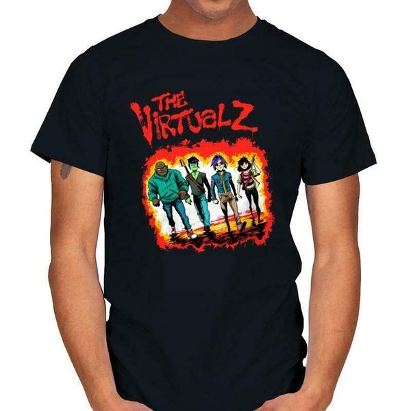 

the virtual music band demon day the warriors parody music funny black tshirt, White;black