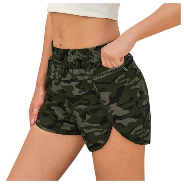 

women's shorts summer women running elastic waist workout camouflage gym fitness breathable sportswear with pockets, White;black