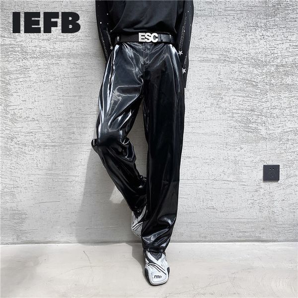 IEFB Frühling Netz Trend Persönlichkeit Streetwear helle PU-Lederhose Seite enge Taille lose Freizeithose Herren Y4703 210524