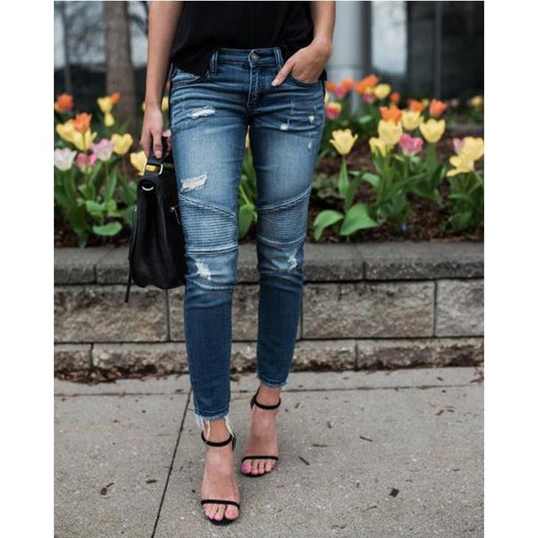 

washed summer high waist mom women jeans boyfriend ripped black vintage plus size pencil pants denim skinny woman, Blue