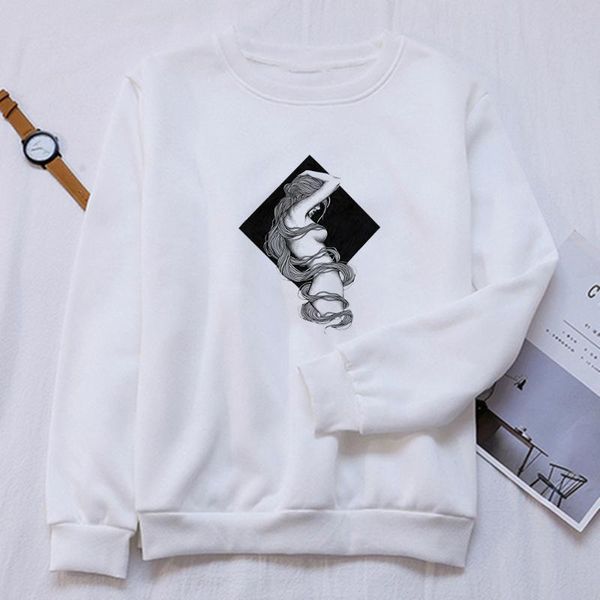 

women's hoodies & sweatshirts streetwear hooded pullover beautiful e-girl cartoon printing exquisite korean trend oversize, Black