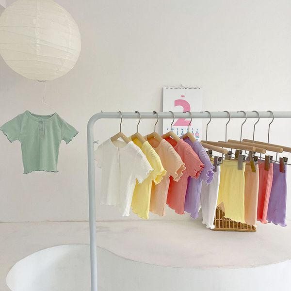 

summer children short sleeve pure color t-shirt + shorts suit kids baby boy girl clothes suit infant boy girl candy color sets, White