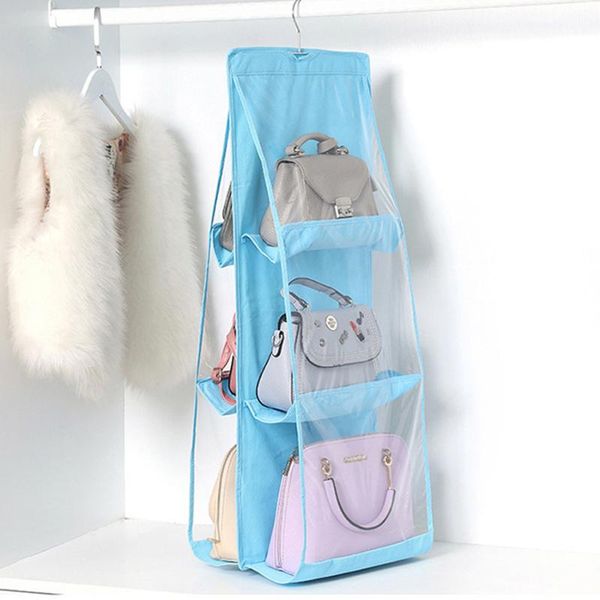 

fashion 6 pockets hanging shelf tote clear sundry purse handbag organizer storage door wall holder wardrobe bags