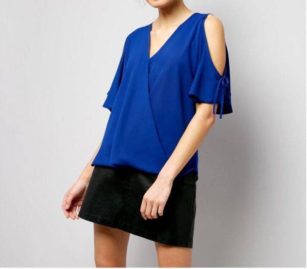

women's blouses & shirts summer women fashion off shoulder v-neck blouse shirt clothes mid sleeve casual loose chiffon, White