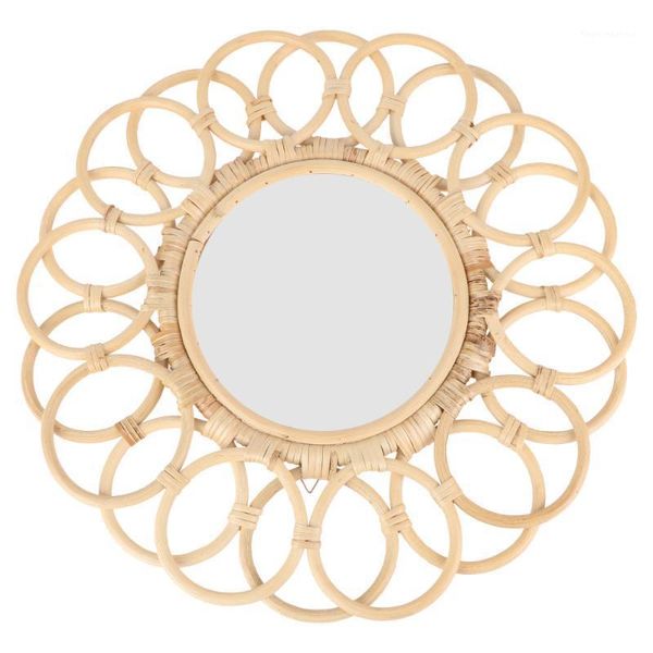 

mirrors 1pc rattan weaving mirror vintage wall home hanging (khaki)1