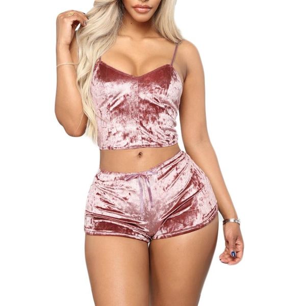 

women's tracksuits women 2 piece set velvet sleepwear shorts pajamas suit ladies casual party pink  size, Gray