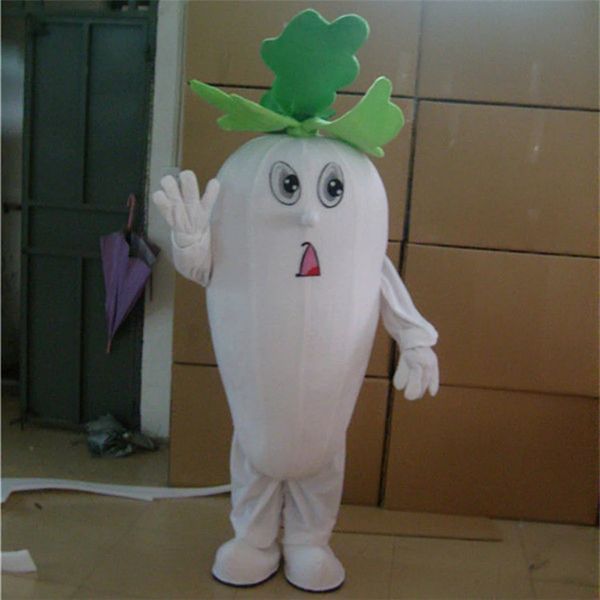 Costume della mascotte del ravanello bianco di Halloween Cartone animato di alta qualità vegetale Peluche Personaggio a tema anime Costume da carnevale di Natale per adulti