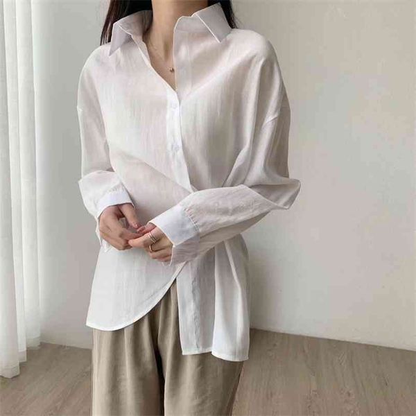 

summer shirts see through blouse woman korea asymetrical streetwear solid color 210421, White