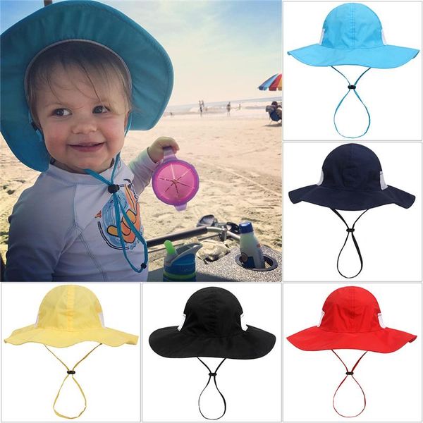 

wide brim hats summer fashion beach sun-proof baby kids elastic cap large comfortable travel, Blue;gray