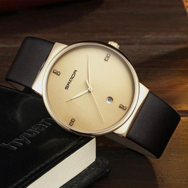 

wristwatches fashion sanda watch leather belt men's watches waterproof quartz wristwatch student casual outdoor sport, Slivery;brown