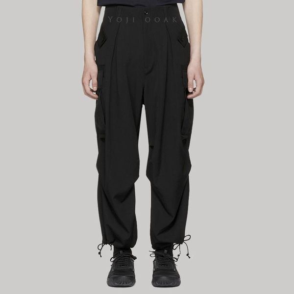 

men's pants drawstring multi-pocket cargo shawn yue wide-leg, Black