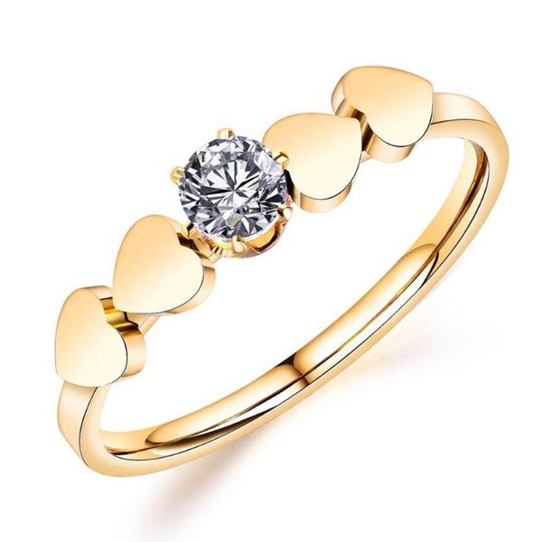

wedding rings fashion personality heart cubic zirconia for women trendy promise stainless steel ring drop, Slivery;golden