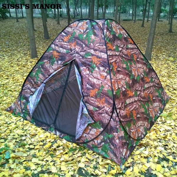 

3-4persons automatic tent camping instant up open anti uv with silver coated awning outdoor leaf camouflage tents and shelters