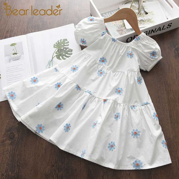 

bear leader baby girls casual costumes fashion summer short sleeve dresses kids sweet floral party vestidos princess suits 3-7y 210708, Red;yellow