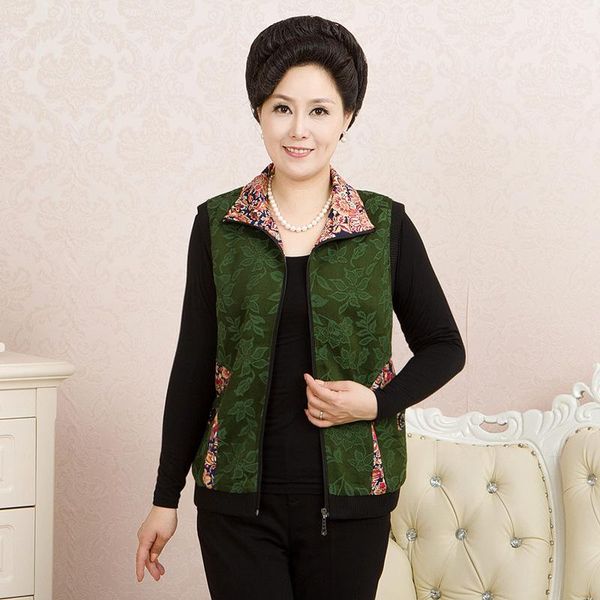 

women's vests fashion mum casual vest spring middle age women double pocket zip print female waistcoat size sleeveless jacket a555, Black;white