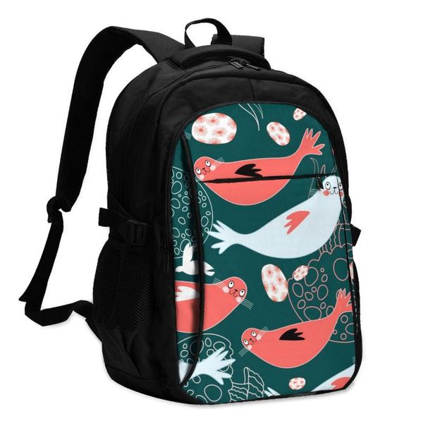 

backpack usb charging lapwomen's students girls school funny seals and sea of jellyfish travel bagpack
