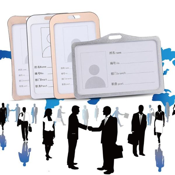 

card holders 1pc aluminum alloy business work id badge lanyard holder exhibition office school name tag metal case, Brown;gray