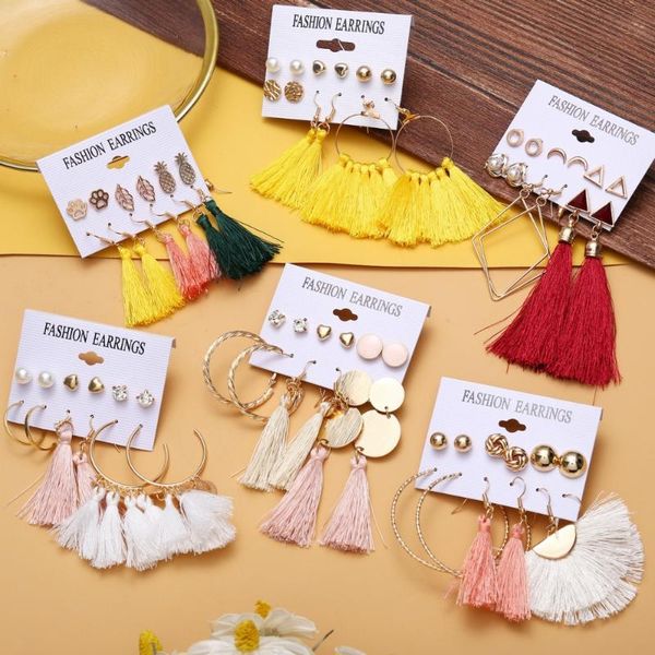 

stud hocole long tassel earrings set for women girl 2021 vintage female big brincos statement jewelry gift, Golden;silver