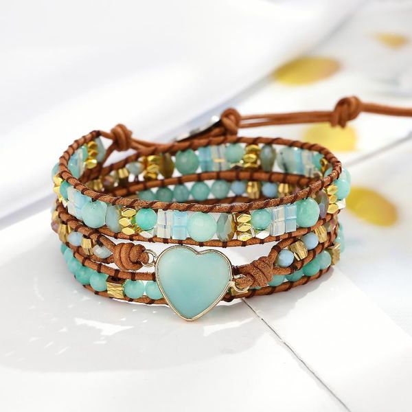 

boho handmade natural stone crystal hematite bead 3 wrap bracelets for women drop ship creative design leather tennis, Golden;silver