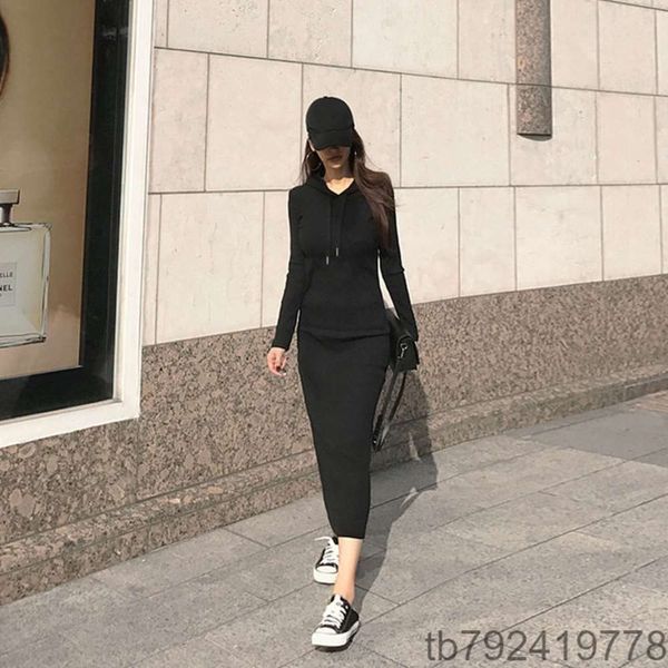 

. autumn and winter new knitted sleeve female slim long over knee dress, Gray