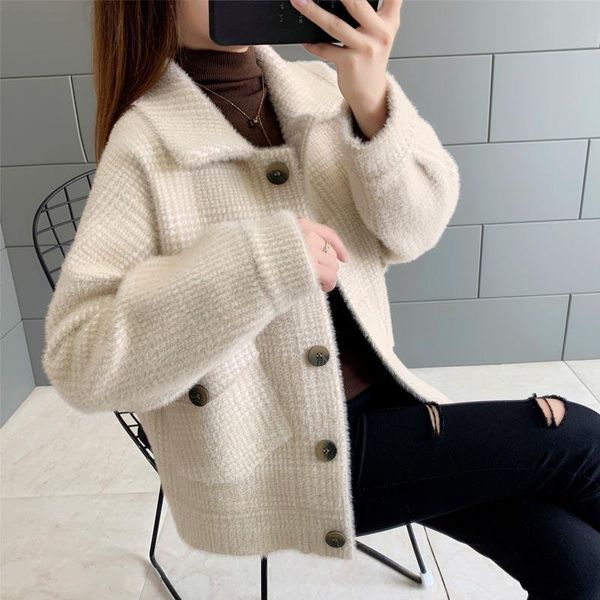 

women's knits & tees 2021 spring and autumn imitation mink velvet jacket ladies temperament plaid all-match blouse casual, White
