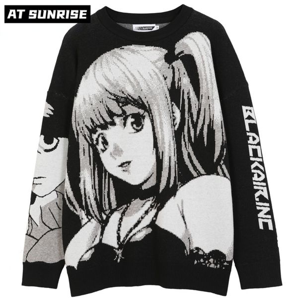 

harajuku style cotton knitted men's wear, hip-hop style, retro, japan, animation, girls, 2021, White;black