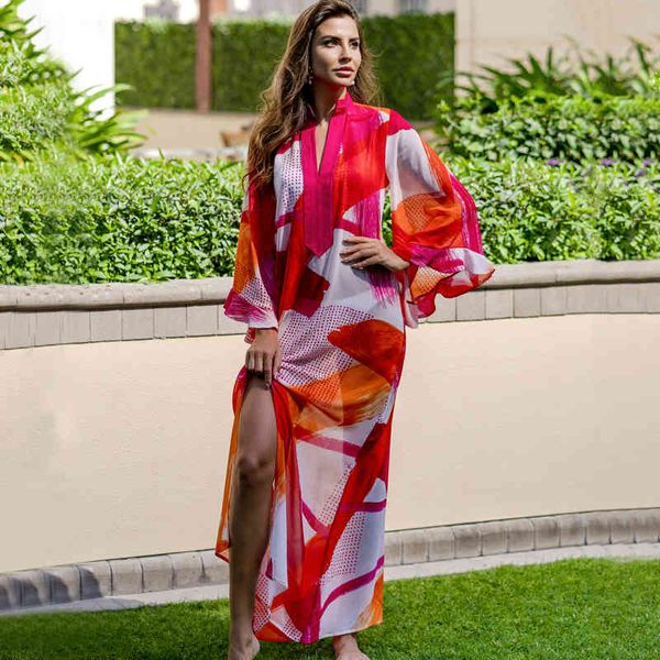 

bohemian printed long sleeve side split summer dress beach tunic women plus size kaftan casual streatwear maxi dress n1140 210416, White;black