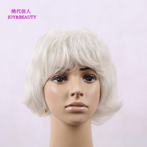 

joy&beauty hair synthetic silver white short curly wig high temperature fiber for women wigs 9inch1, Black