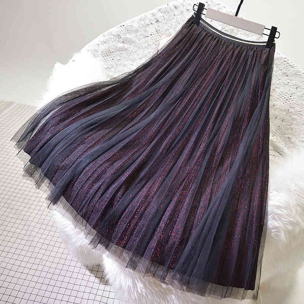 

skirts summer woman elastic high waist pleated women sparkle chic mesh mujer faldas femme jupes streetwear 1qw2, Black