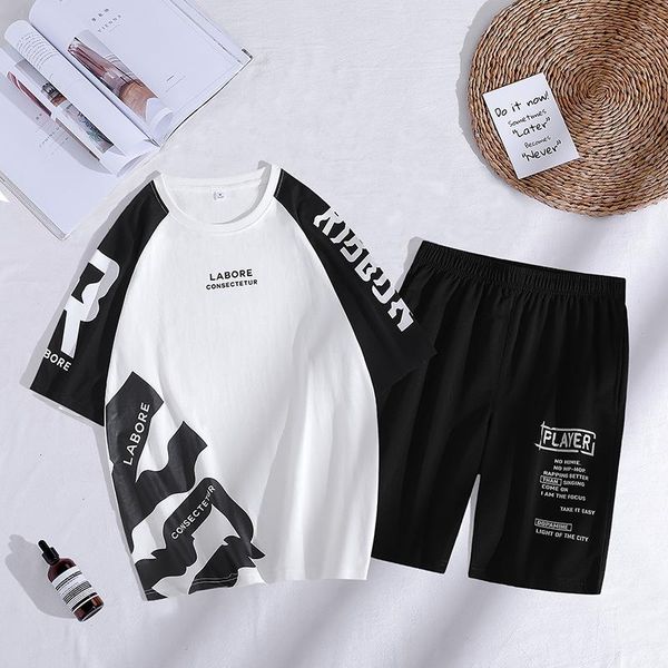 

men's tracksuits large size loose short sleeve suit fashion pants two-piece t shirt thin, Gray