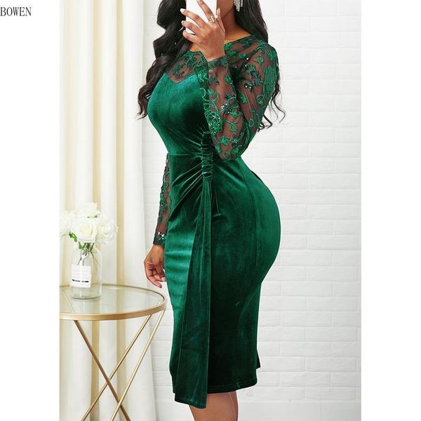 

casual dresses spring summer dress women vintage patchwork floral lace party vestidos plus size slim velvet office bodycon dreses, Black;gray