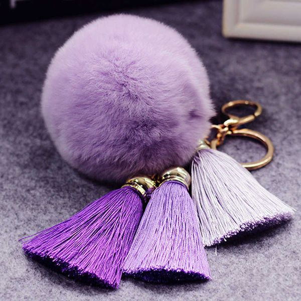 Moda Keychains Falso Coelho Coelho Bola Chaveiro Porte Clef Pompom de Fourrure Saco Fluffy Encantos Bunny Keychain Keyring G1019