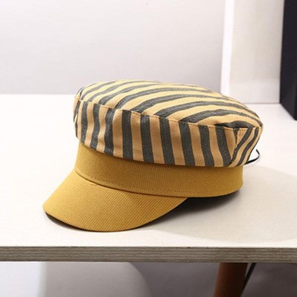 

leisure stripe flat beret caps 2021 arrival cotton spring summer hats for women fashion female headwear gorras &, Yellow