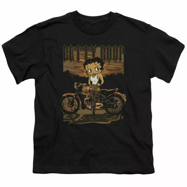 

Betty Boop Rebel Rider Kids Youth T Shirt Licensed Classic Cartoon Tee Black, White;black