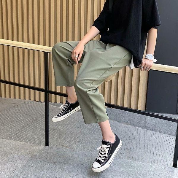 

men's pants korean version of the nine-point fashion harajuku casual 9-point drop feeling loose straight-tube summer, Black