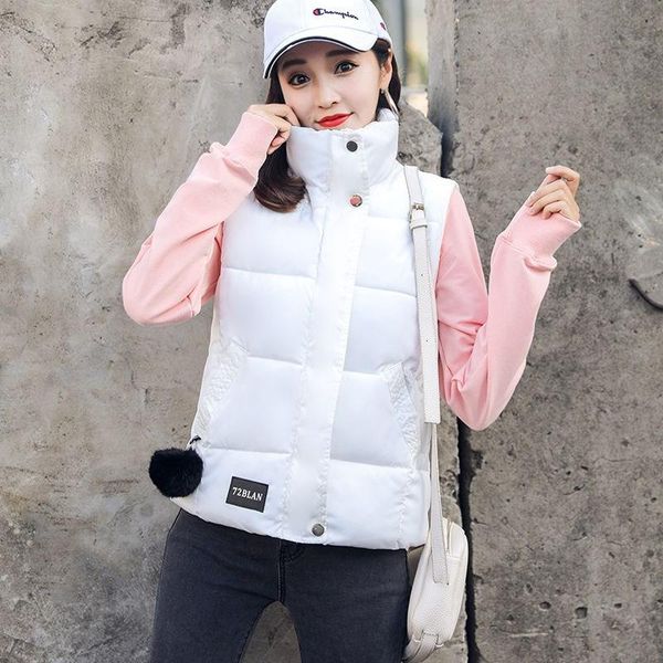 

women's vests 2021autumn short down cotton wasicoat women fashion letters decoration hair ball vest jacket plus size stand collar outwe, Black;white