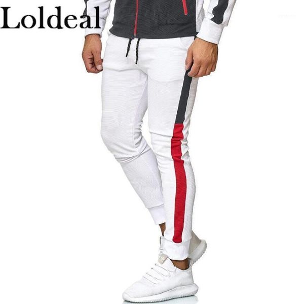 

men's pants loldeal men fitness striped stitching cone jogger slim, Black