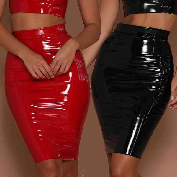 

elegant leather pencil pu skirt women stretch solid high waist faux all-match bodycon outfit streetwear party clubwear plus size, Black