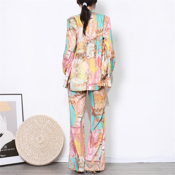

women's two piece pants fashion retro modern style suit tie dye long sleeve high waist wide leg trousers suits for women 2021 office we, White