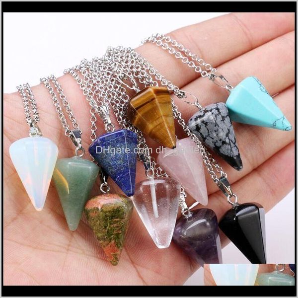 

necklaces & pendants natural stone pendant hexagonal column conical crystal opal choker tapered charm necklace for women jewelry drop delive, Silver