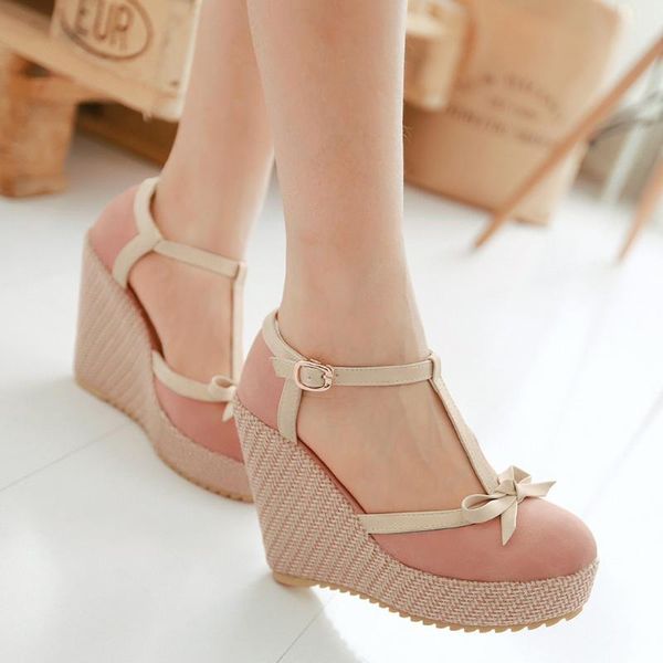 

dress shoes women's high heels platform wedges bowknot buckle heel sandals casual solid color#g3, Black