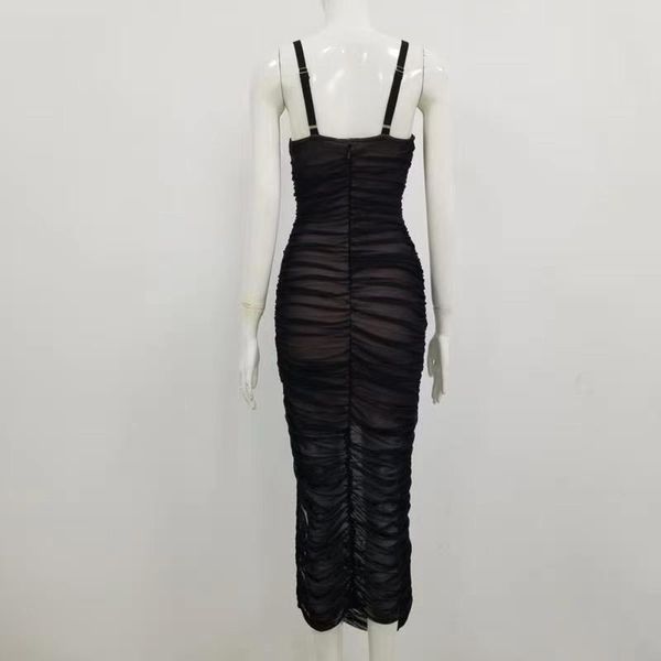 

casual dresses black khaki chic fashion v neck mesh knee length rayon bandage dress elegant evening club, Black;gray