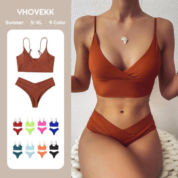 

women's swimwear for women 2021 split two piece set bikini high waist triangle swimsuit multi color bathing suit chic beach wear, White;black
