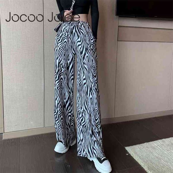 

women spring autumn zebra pattern print casual vintage wide leg pants basic elastic waist party club trousers 210416, Black;white