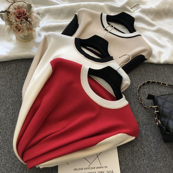 

women's sweaters 2021 hit color short stitching slim bottoming shirt pullover long sleeve sweater knit 1016, White;black